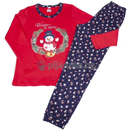 Дамски пижами Пижами дълъг ръкав Дамска Коледна пижама -пениран интерлог - Снежко- червено 144